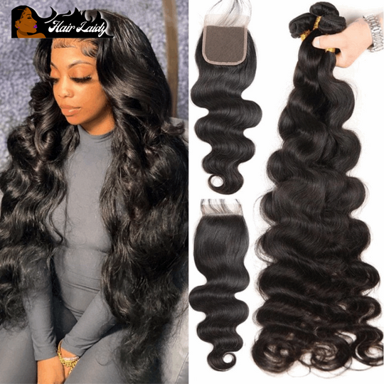 4 Indian Body Wave Bundles With Closure Human Hair Extension With Partial Wig 8-30 Inches
