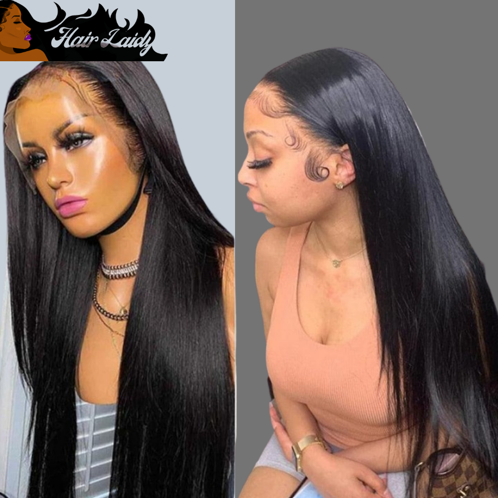 Straight Natural Black Brazilian Remy Human Hair Transparent Lace Front Wig 5x5 Lace Closure 13x4 Lace Frontal 12-30 Inches