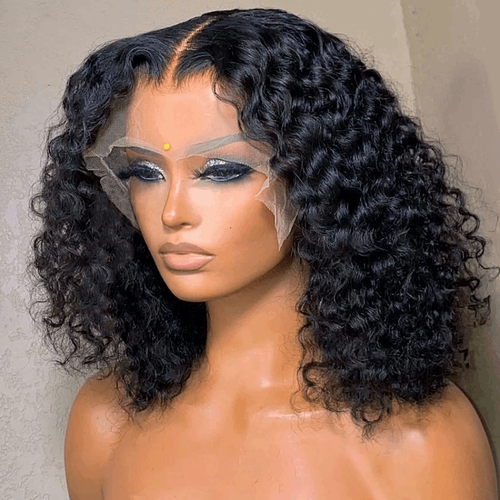 18” Brazilian Remy Short Curly Bob 13x4 Lace Front Wig 4x4 Closure Jerry Curly 10-18 Inches