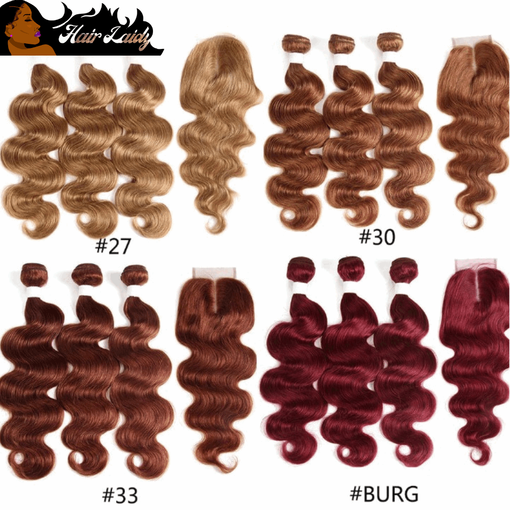 4PC Brazilian Remy Ombré Body Wave 3 Bundles With 4x4 Closure 8-26 Inches