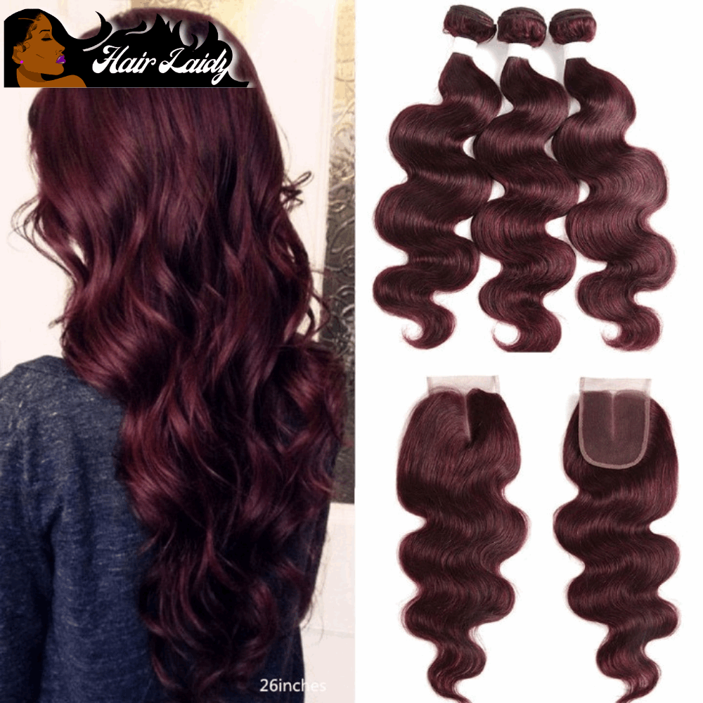 4PC Brazilian Remy Ombré Body Wave 3 Bundles With 4x4 Closure 8-26 Inches
