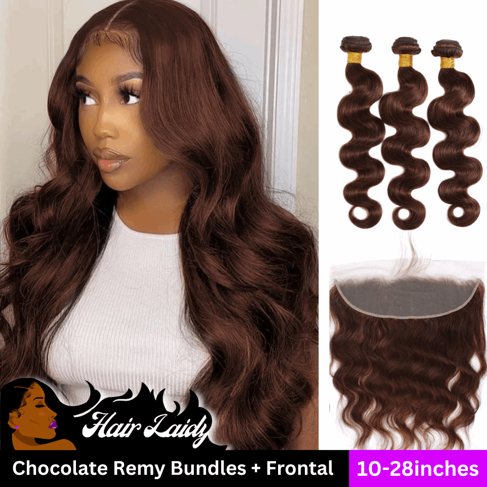 #4 Chocolate Brown Brazilian Remy Body Wave 3 or 4 Bundles With Lace Frontal Hair Extensions 10-28 Inches