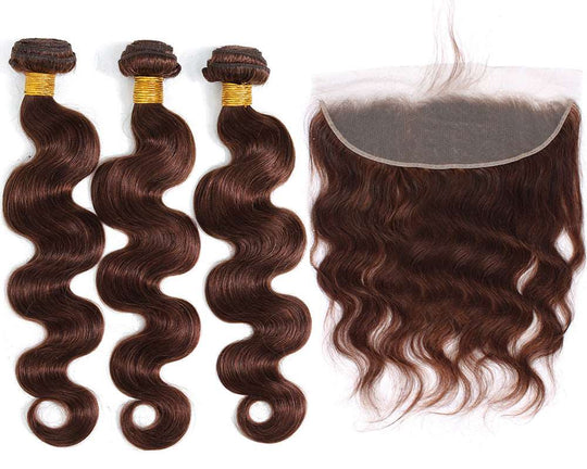 #4 Chocolate Brown Brazilian Remy Body Wave 3 or 4 Bundles With T-Lace Closure. Hair Extensions 10-28 Inches