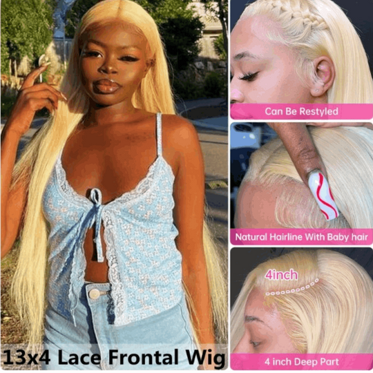 613 Remy Brazilian Long Straight Lace Frontal Wig 8-36 Inches 180% Density