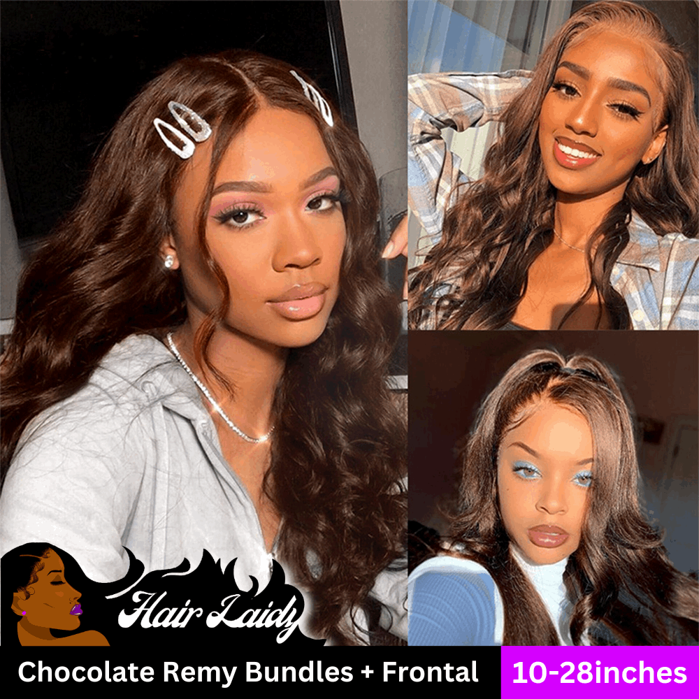 #4 Chocolate Brown Brazilian Remy Body Wave 3 or 4 Bundles With Lace Frontal Hair Extensions 10-28 Inches
