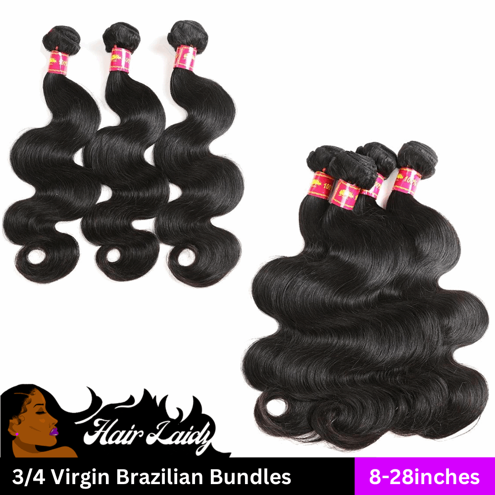 1B Natural Black Virgin Brazilian Body Wave 3/4 Bundles Hair Extensions 8-34 inches