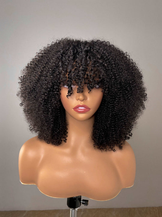 Afro Kinky Curly Brazilian Remy Lace Front Wig With Bangs Short Jerry Curly Frontal 18-32 Inches