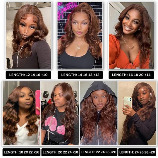 #4 Chocolate Brown Brazilian Remy Body Wave 3 or 4 Bundles With HD Lace Frontal Hair Extensions 10-28 Inches