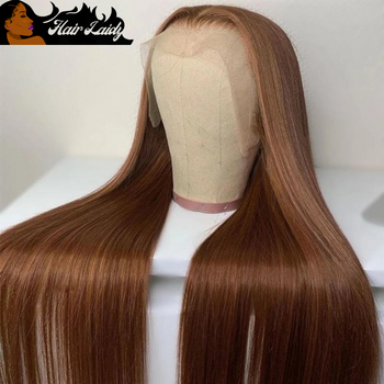 Straight Light Brown Brazilian Remy Human Hair Transparent 13x4 Lace Front Wig 12-30 Inches