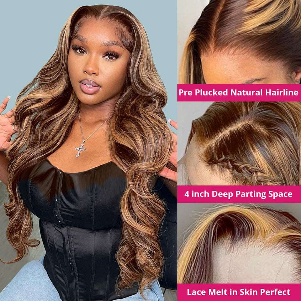 Brazilian Remy Ombré Highlight Body Wave Lace Front Wig Transparent HD Lace Frontal Closure