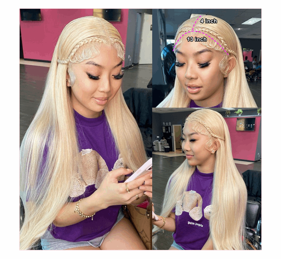 613 Remy Brazilian Long Straight Lace Frontal Wig 8-36 Inches 150% Density