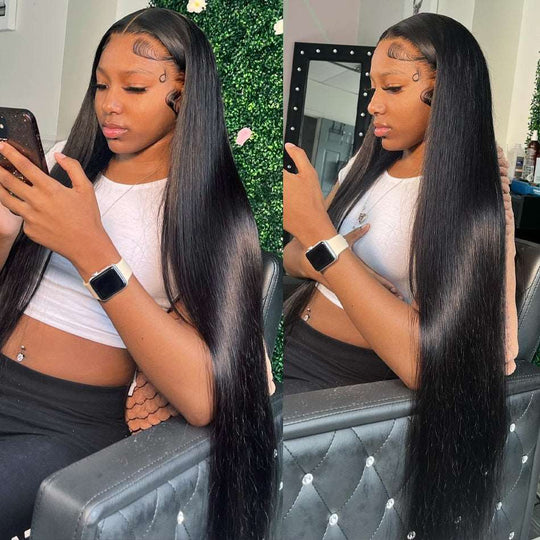Brazilian Remy Bone Straight Transparent Lace Front Wig Closure 8-40 Inches
