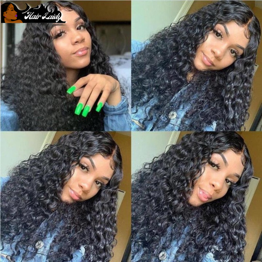 Indian Deep Wave Curly 13X4 Lace Front Wig 4x4 Lace frontal Closure 10-26 Inches