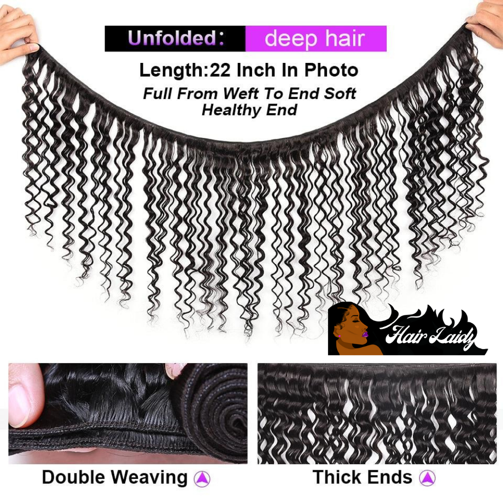 Deep Wave Brazilian Human Remy Hair Bundles With Closure Hair Weave Bundles With Closure Remy Hair Extension 8 - 26 Inches 3 Bundles + Lace Closure