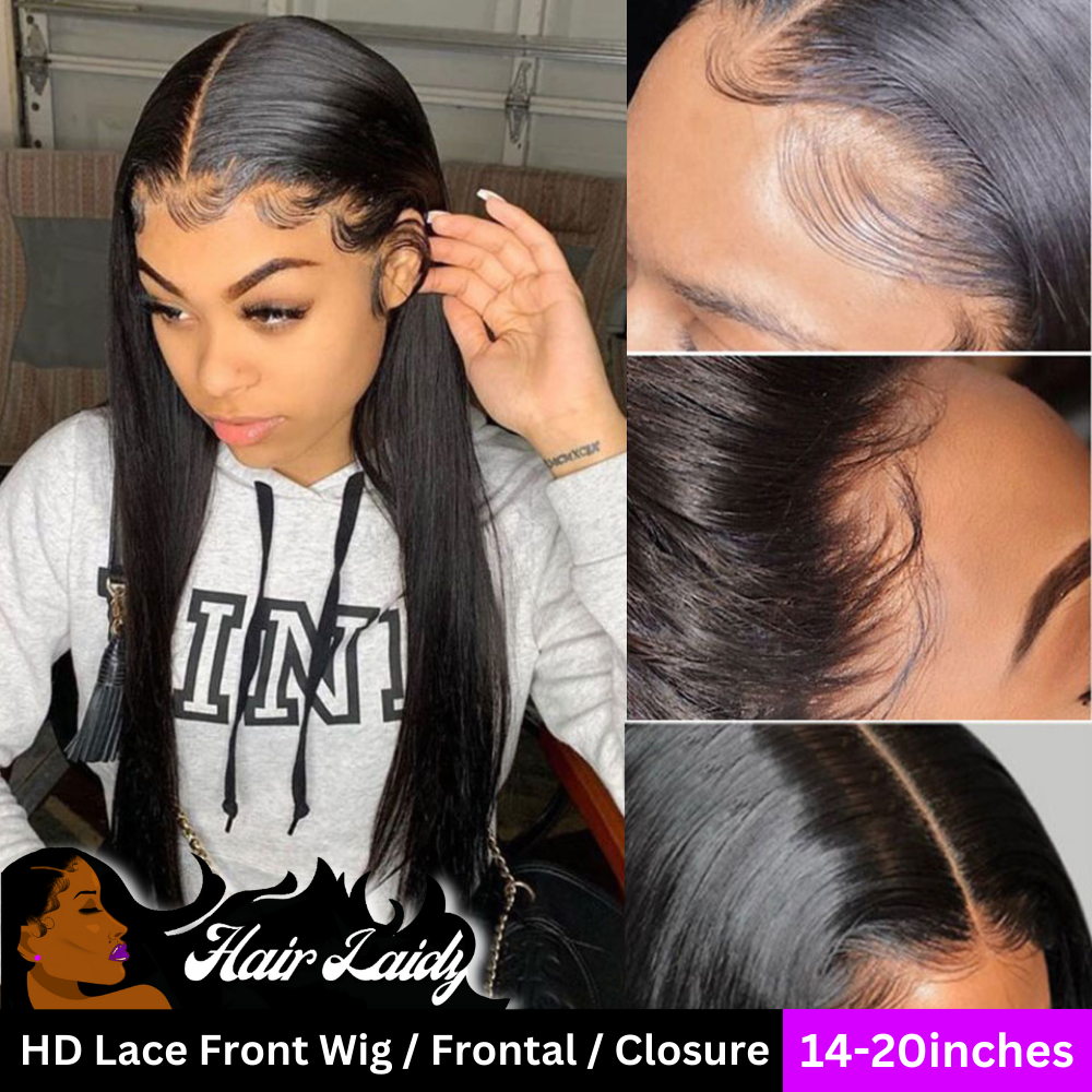 20" Brazilian Straight Transparent HD Lace Front Wig Closure Frontal With Baby Hair 14-20 Inches