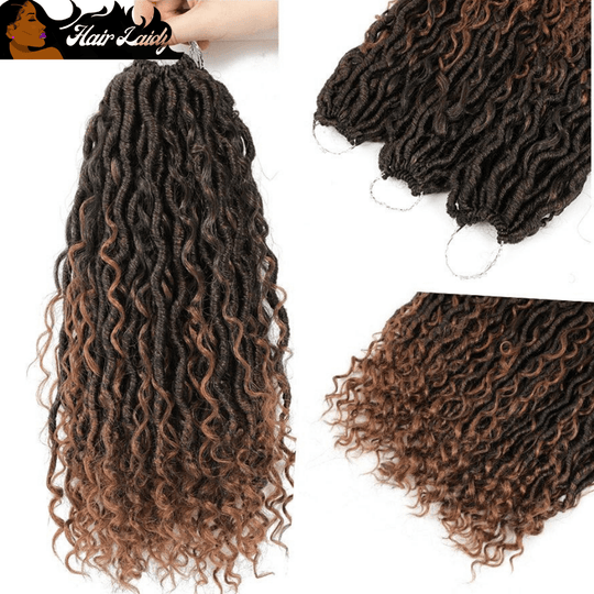 14" Synthetic Crochet Passion Twist Goddess Braids Hair Extension Ombre Brown Faux Locs With Curly Ends 24 strands/pack - hairlaidy