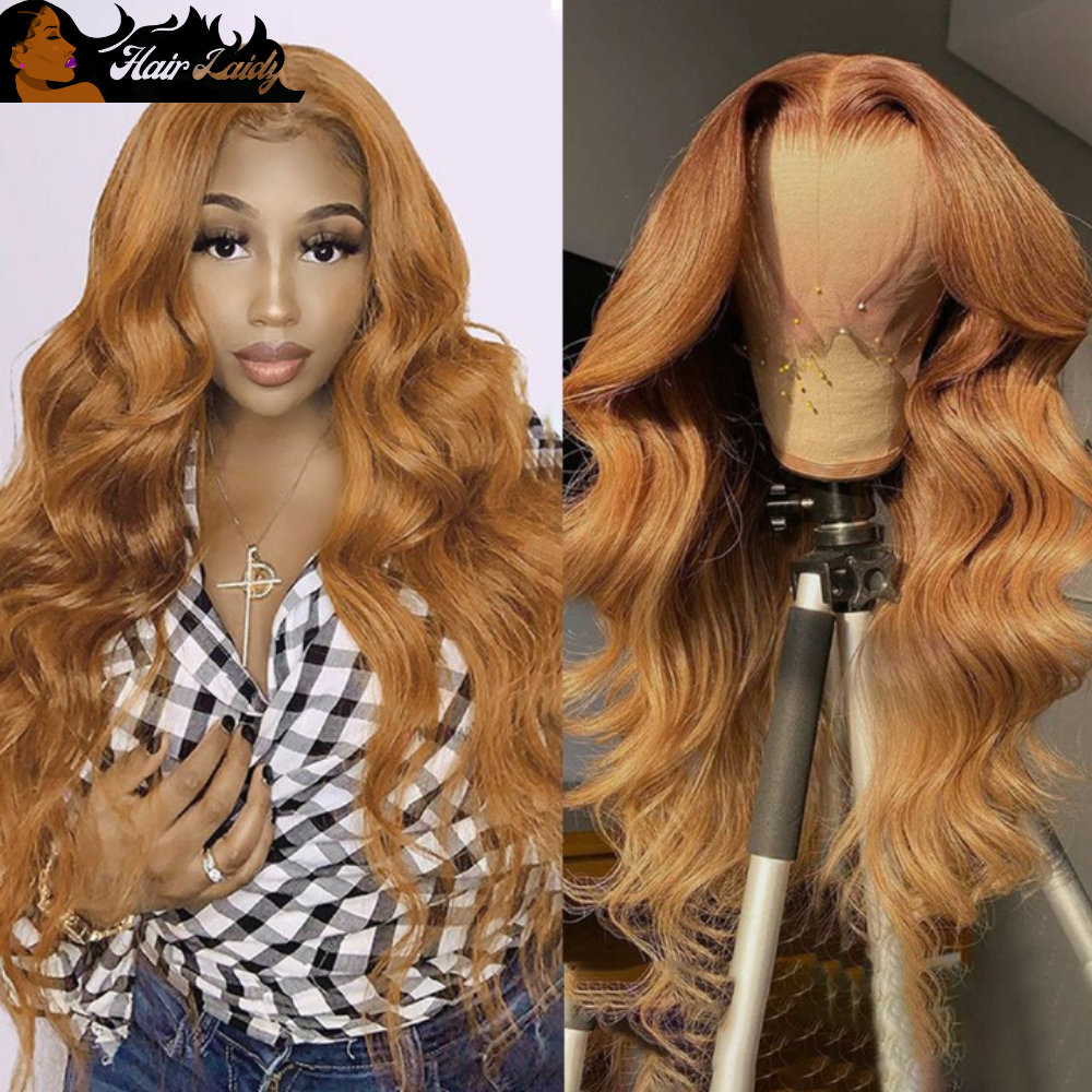 Honey Blonde #27 Brazilian Body Wave 13x4 13x1 Lace Front Wig Transparent Lace 4x4 Closure 10-30 Inches