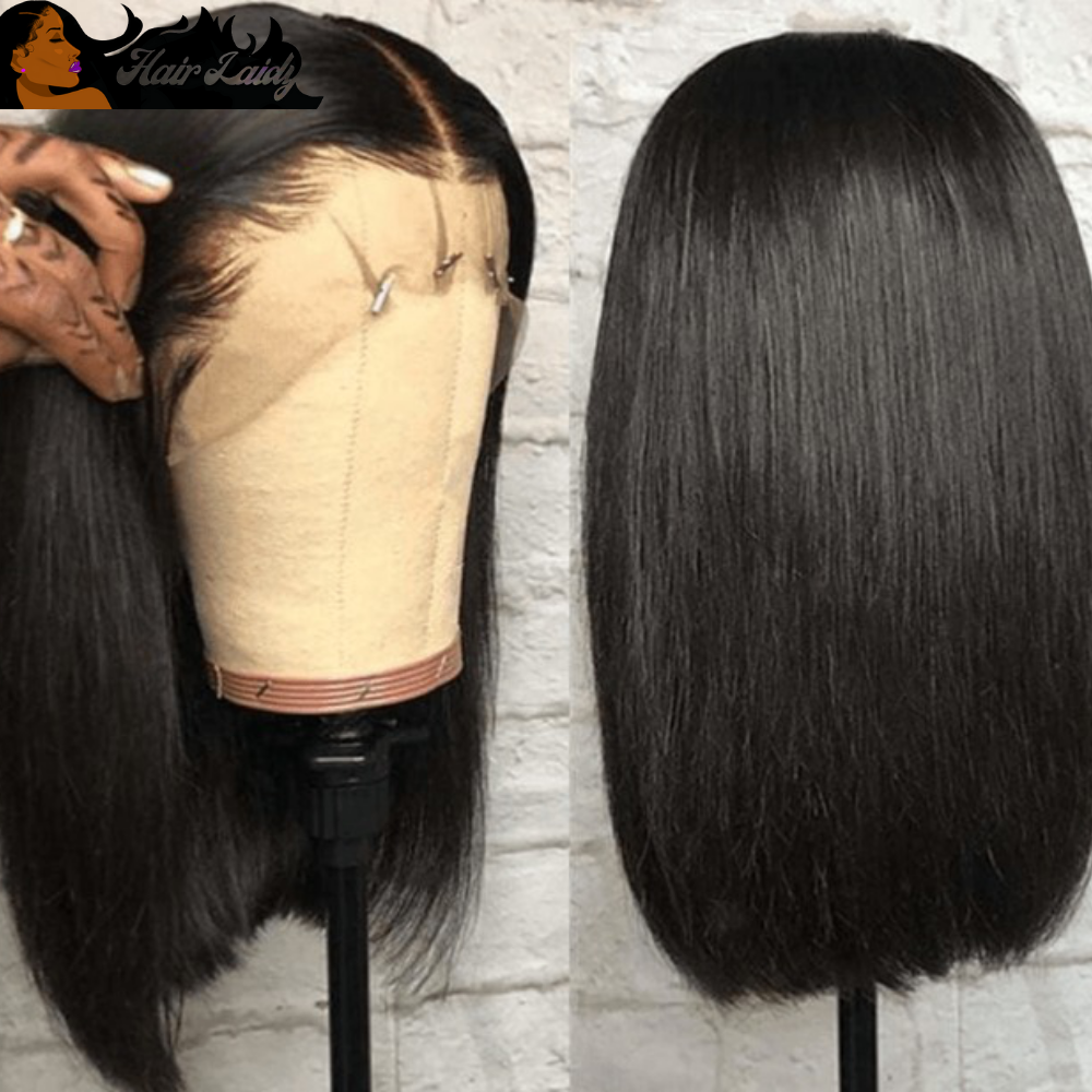 Short Bob Straight Lace Front Peruvian Hair Wig 100% Human Hair HD Frontal