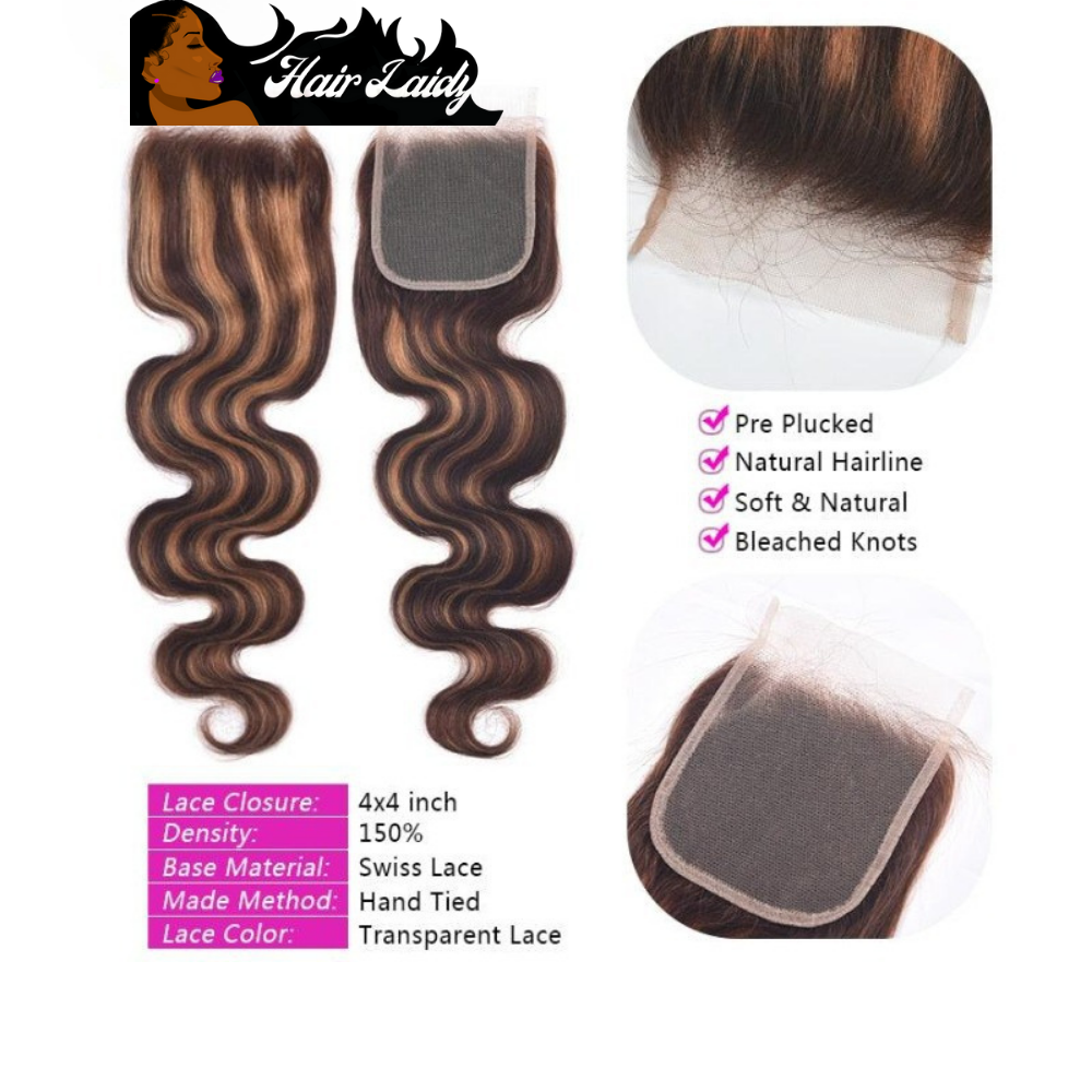 P4/27 Brazilian Body Wave Ombre Highlight 3/4 Bundles With 5x5 Closure 8-30 Inches