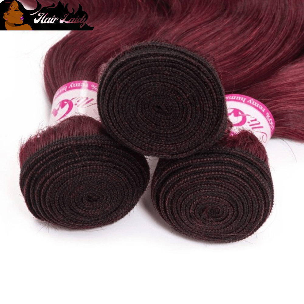 #99 Red Burgundy Brazilian Body Wave Human Hair Weave with Closure 18-30 Inches 3 Bundles + 5x5 4x4 Lace Closure Baby Hair - hairlaidy