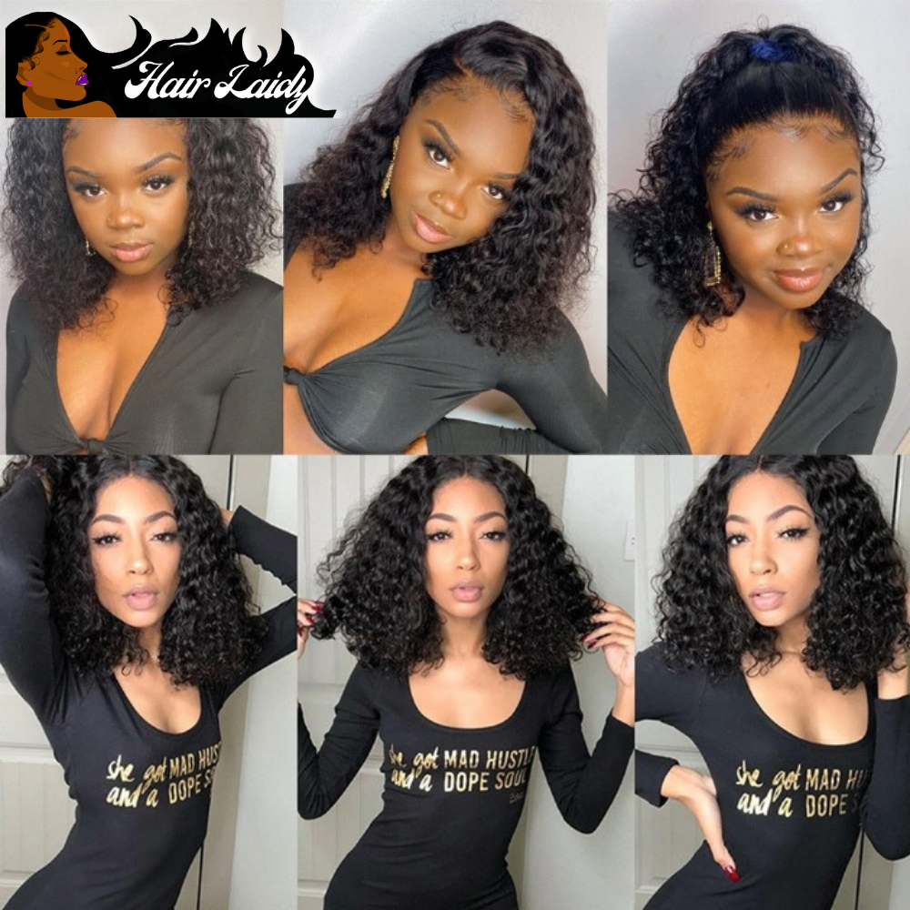 Peruvian Water Wave Short Curly Bob Wig 13X4 HD Transparent Lace Front Pre Plucked With Baby Hair
