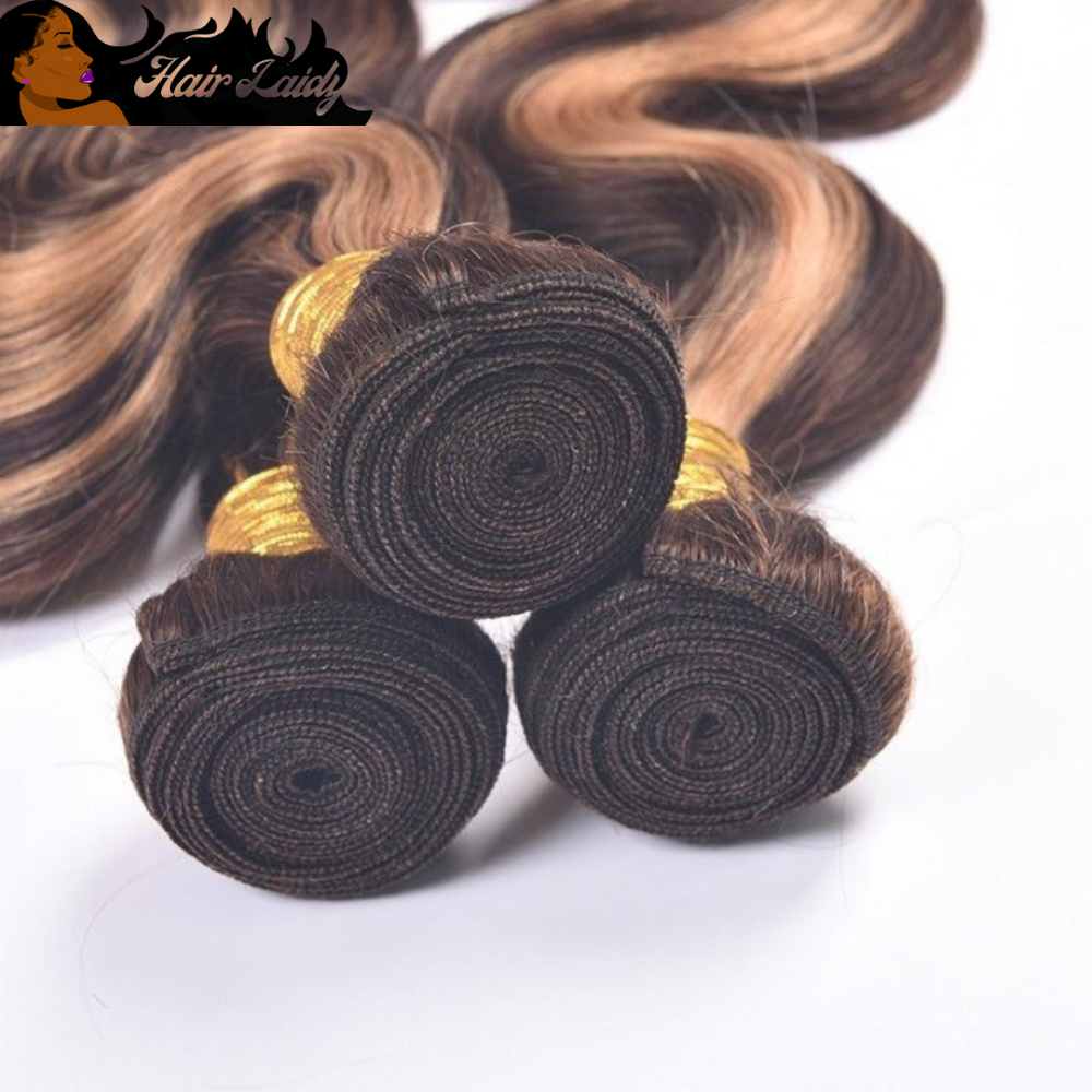 P4/27 Brazilian Body Wave Ombre Highlight 3/4 Bundles With 4x4 Closure Hair Extensions 8-30 Inches