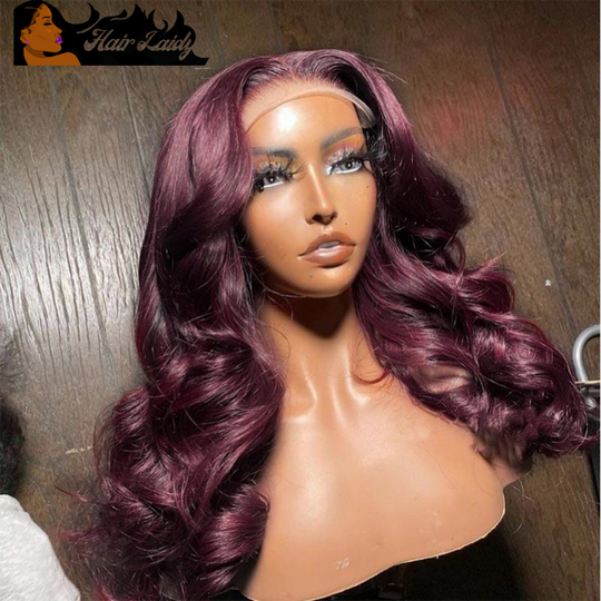 Red Burgundy 99J Peruvian Remy Body Wave Transparent Lace Front Wig 10-28 Inches