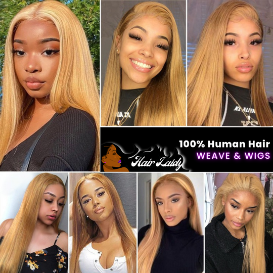 Honey Blonde #27 Straight Brazilian Remy 4x4 Lace Closure Wig 12-24 Inches