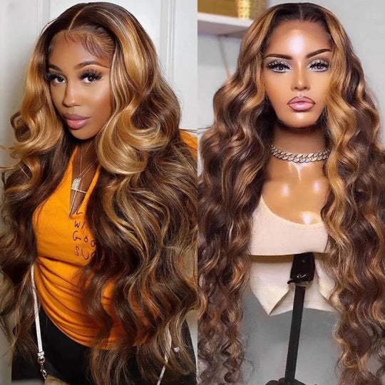 Brazilian Remy Ombré Highlight Body Wave Lace Front Wig Transparent HD Lace Frontal Closure