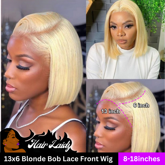 12" 613 Blonde Brazilian Remy Straight Bob Lace Front Wig Closure Frontal 8-12 Inches