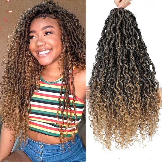 26" Crochet Passion Twist Goddess Braid Faux Loc Hair Extensions With Curly Ends
