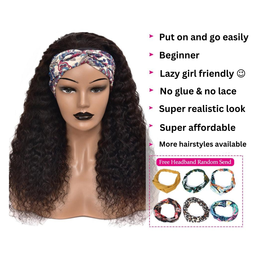 Brazilian Water Wave Highlight Headband Wig Curly Human Remy Hair