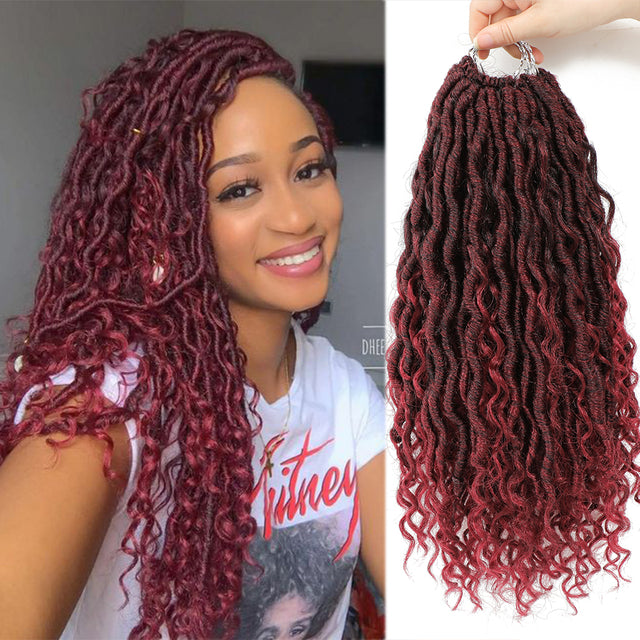 18" Crochet Passion Twist Faux Locs Goddess Braids Hair Extensions Ombre With Curly Ends