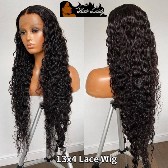 30" Brazilian Remy Water Wave Curly Transparent 360 HD Lace Wig Frontal Closure 12-34 Inches