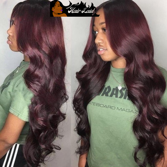 Red Burgundy 99J Peruvian Remy Body Wave Transparent Lace Front Wig 10-28 Inches