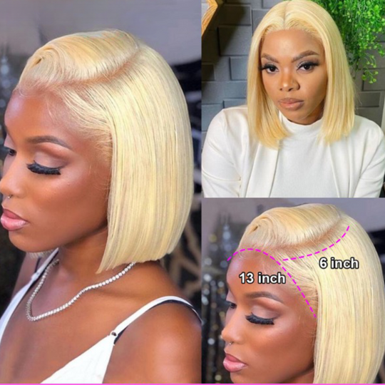 12" 613 Blonde Brazilian Remy Straight Bob Lace Front Wig Closure Frontal 8-12 Inches