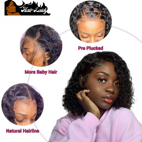 Brazilian Water Wave Short Bob 13X4 Lace Front 4x4 Closure Wig Human Hair Wavy Curly Bob Pre Plucked T Part Frontal 8-16 Inches