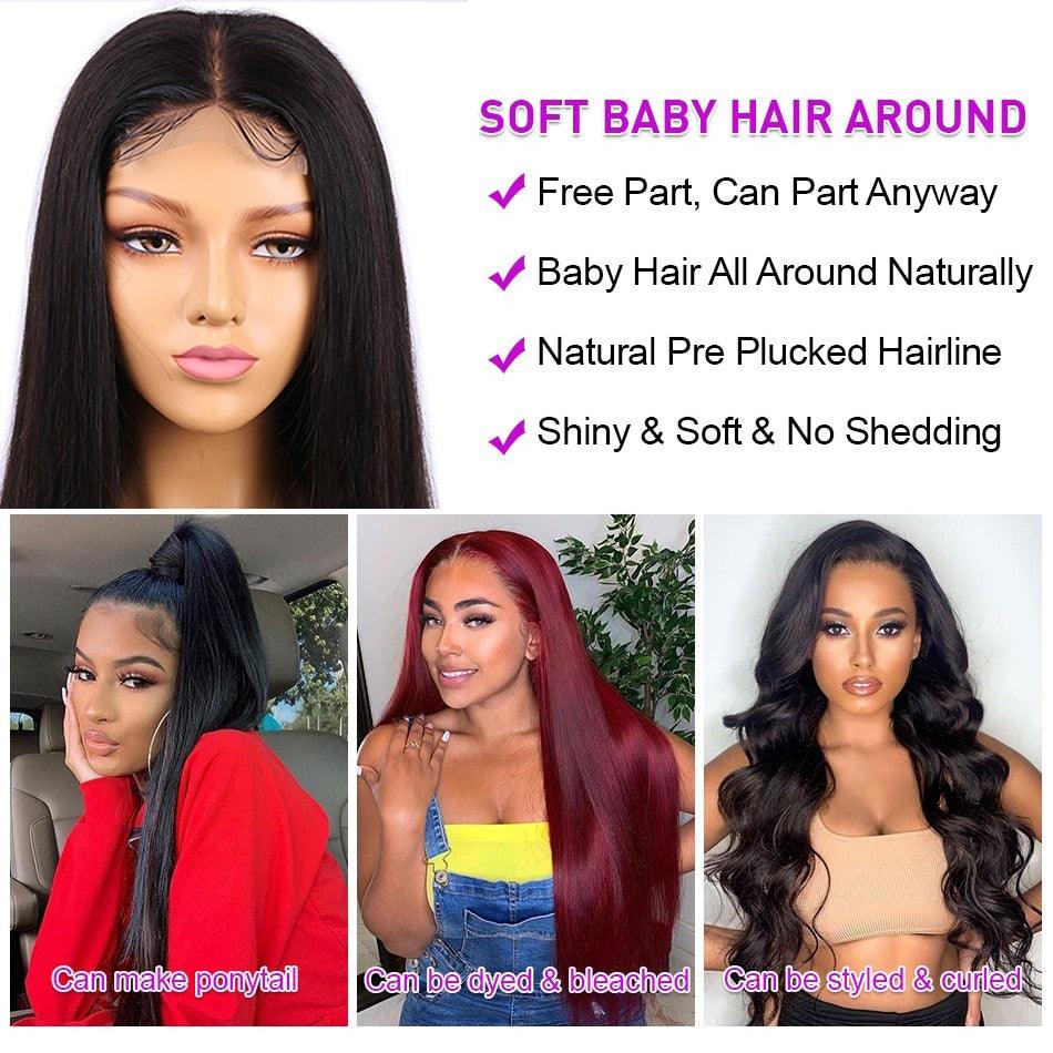36" Brazilian Straight 13x4 Lace Front Human Hair Wig 4x4 5x5 Frontal and Closure Pre Plucked 8 - 36 Inches - hairlaidy