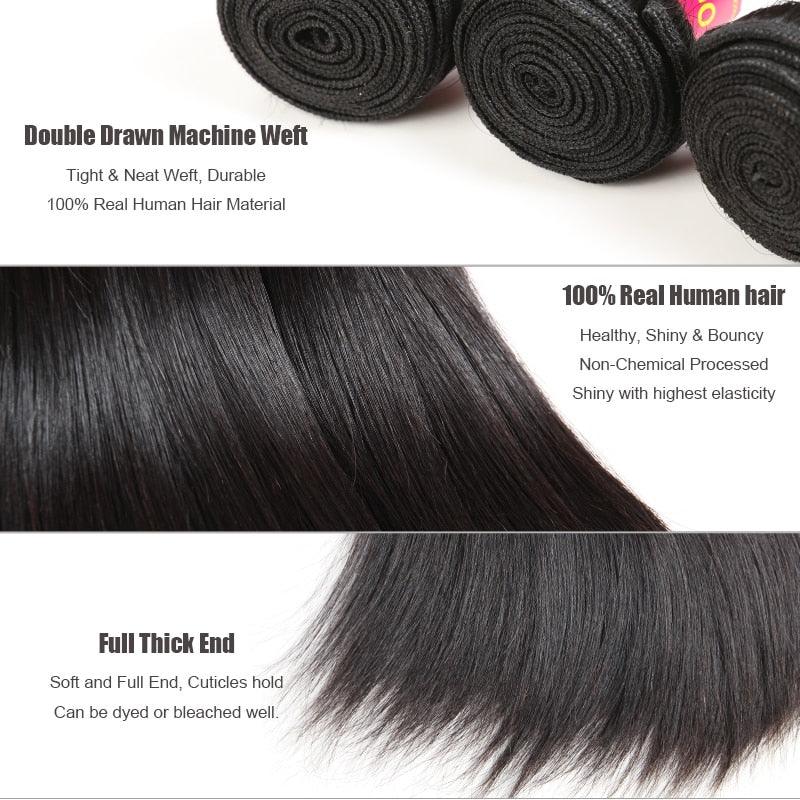 Straight Unprocessed Brazilian Raw Virgin Human Hair Weave Bundles 8 - 36 Inches 3 / 4 Bundles - hairlaidy