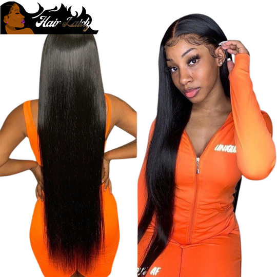 36" Brazilian Straight Lace Front Wig Frontal Closure Pre Plucked 8-36 Inches